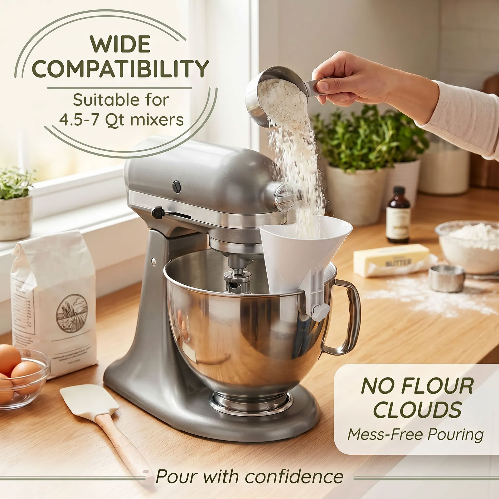 Spill Proof Flour Funnel for 4 - đánh giá và giá Kitchen Aid Baking Mixer